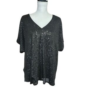 Savanna Jane Womens Sequin Top Size 1X Black Glam Concert Festival Cowgirl